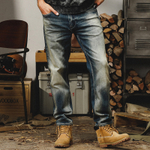 Американский классический ретро 15 унций тяжелые осенние джинсы мужские прямые каменные шлифовальные стирание старые повседневные длинные брюки