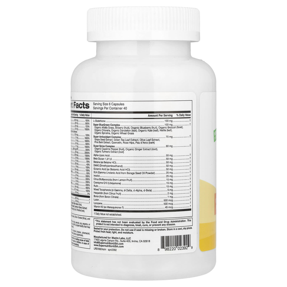 Super Nutrition, Super Immune+, мультивитамины с суперадаптогенами, витаминами C и D, цинком и бета-глюканом, 240 вегетарианских капсул