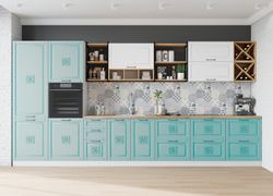 Модульный кухонный гарнитур «Опера» 4200 (Белый патина/Киви)