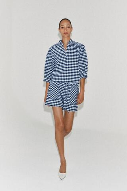 ZARA ШОРТЫ В КЛЕТКУ ВИШИ — ZW COLLECTION, БЕЛЫЙ/МОРСКОЙ СИНИЙ