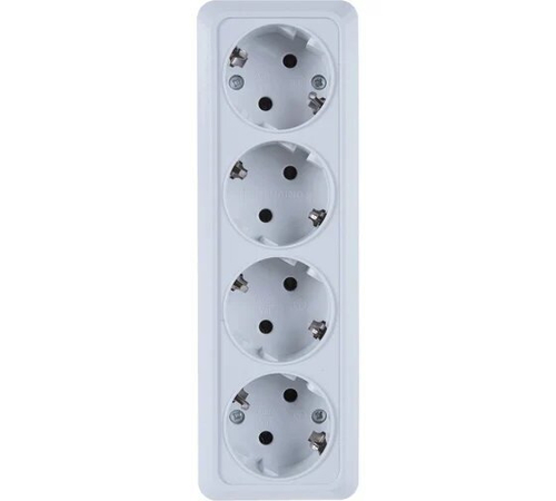 Розетка четырехместная ОП Олимп с заземл. бел. Универсал