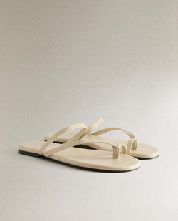 ZARA HOME КОЖАНЫЕ САНДАЛИИ НА ПЛОСКОЙ ПОДОШВЕ, БЕЖЕВЫЙ