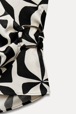 ZARA ТОП ИЗ САТИНА С ПРИНТОМ, ЭКРЮ/ЧЕРНЫЙ