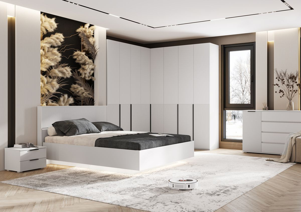 Кровать двухспальная 160х200 парящая с ортопедическим основанием Браш Графит/Дуб Крафт