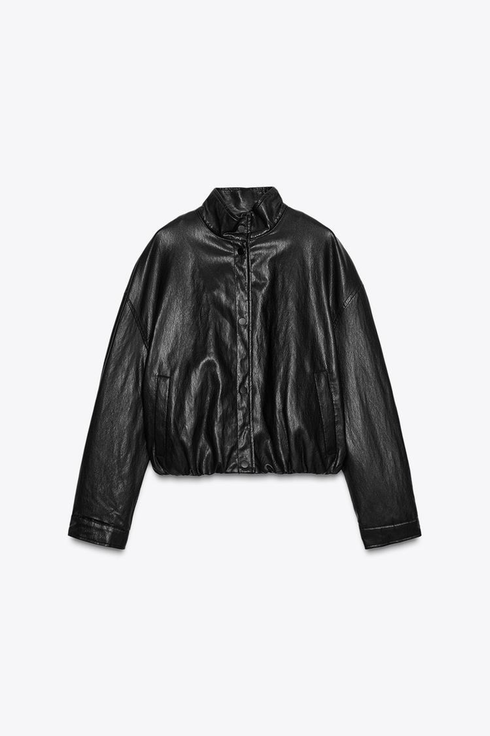 ZARA БОМБЕР ИЗ ИСКУССТВЕННОЙ КОЖИ С ВЫСОКИМ ВОРОТНИКОМ, ЧЕРНЫЙ