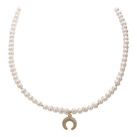 Чокер из натурального Жемчуга с подвеской Лунница, gold