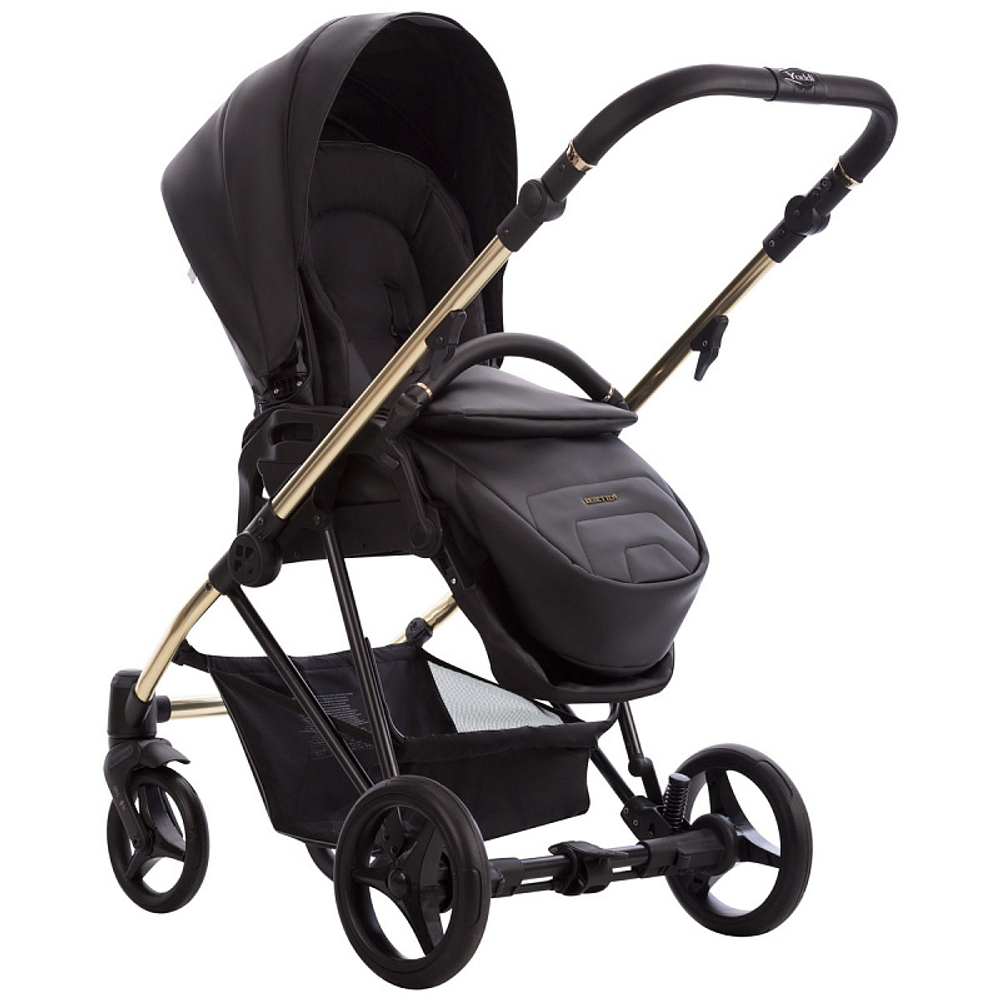 Детская коляска Bebetto Yoddi Premium Class 3 в 1 с автокреслом Avionaut Cosmo 02 черная кожа рама золото