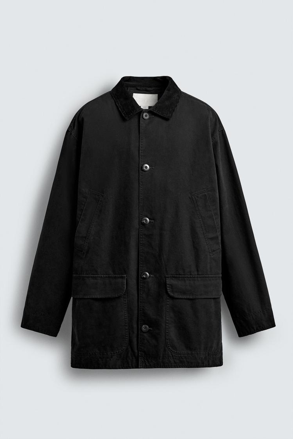 ZARA ДЖИНСОВЫЙ ТРЕНЧ С КОМБИНИРОВАННЫМ ВОРОТНИКОМ, ЧЕРНЫЙ