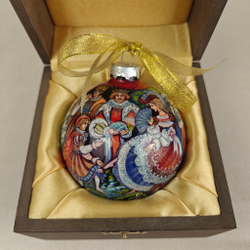 Шар новогодний с круговой росписью Палех "Золушка" в футляре