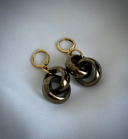 Серьги цепь ролло гигант, оттенок графит и золото