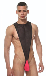 Мужское боди с контрастным гульфиком (Размер: S-M) (Цвет: черный с розовым)