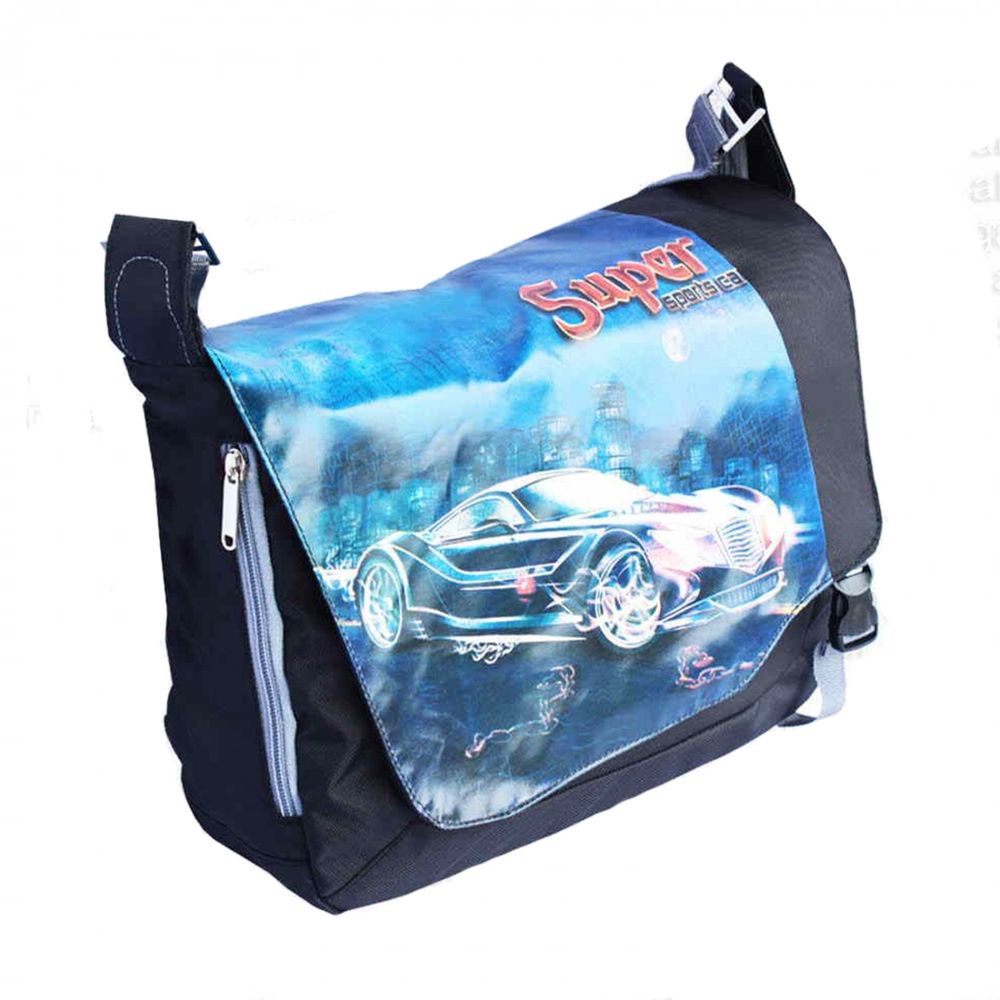 Сумка школьная для мальчика, Alingar, 260х380х100 мм, "Super sport car", рем. через плечо, 1 отделение, текстиль, внеш.карманы, черный (спорт. машина)