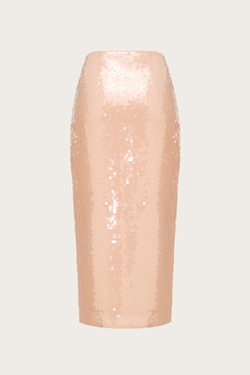 ЮБКА-МИДИ ИЗ РОЗОВОГО ШИФОНА, РАСШИТАЯ ПАЙЕТКАМИ ВРУЧНУЮ