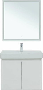 Тумба с раковиной Aquanet Nova Lite 75 с зеркалом, 2 дверцы белый глянец