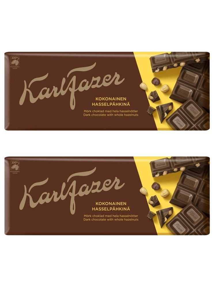 Шоколад тёмный Fazer с цельным лесным орехом 200 г x 2 шт