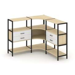 Shelf System Трехсекционный угловой стеллаж трехярусный с ящиками SN.STMU-331 Акация Лорка/Белый/Мет