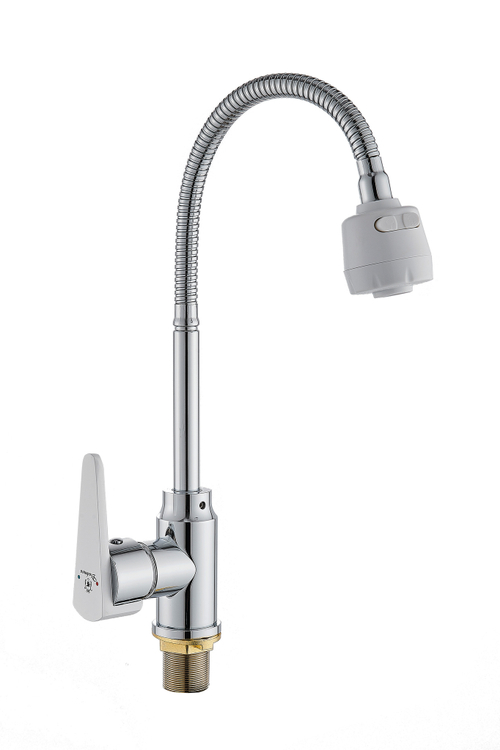 67-6-048 Смеситель латунь, однор. для кухни, гайка, рефлектор,белый, керам. картридж 35мм, D105-58W