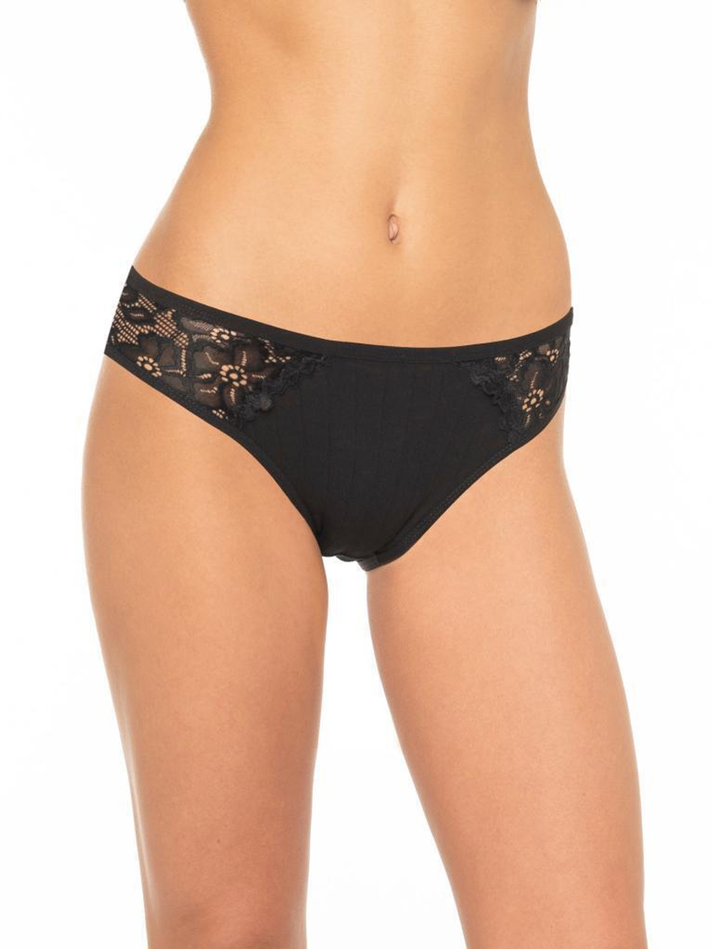 Трусики-слипы с декоративными вставками из кружева (Размер: L) (Цвет: черный)