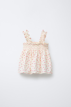 ZARA ТОП С ВЫШИВКОЙ ПЛЮМЕТИ И ЦВЕТОЧНЫМ ПРИНТОМ, РОЗОВЫЙ/БЕЛЫЙ