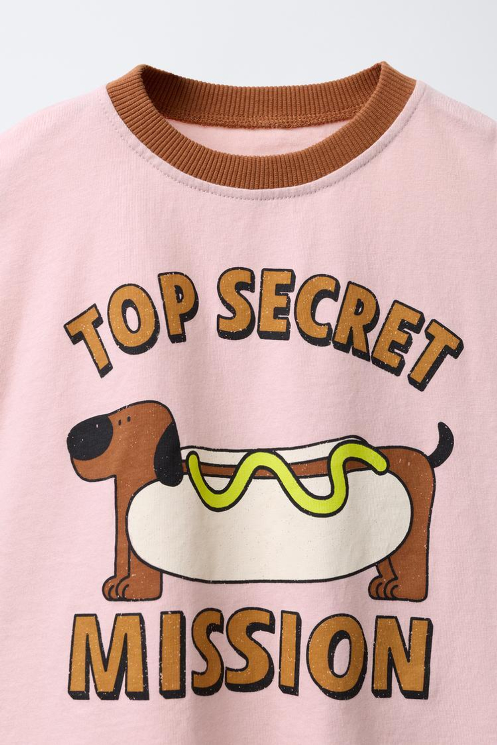 ZARA ФУТБОЛКА С ПРИНТОМ И КОНТРАСТНОЙ ОТДЕЛКОЙ, РОЗОВЫЙ