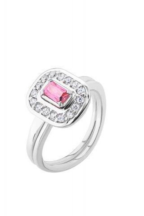 Кольцо сборное из серебра со вставками из розового и бесцветных фианитов