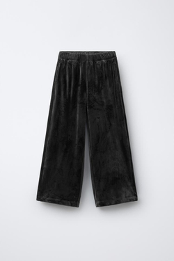 ZARA КОМПЛЕКТ ИЗ ХУДИ И БРЮК WIDE LEG ИЗ ВЕЛЮРА, АНТРАЦИТОВО-СЕРЫЙ