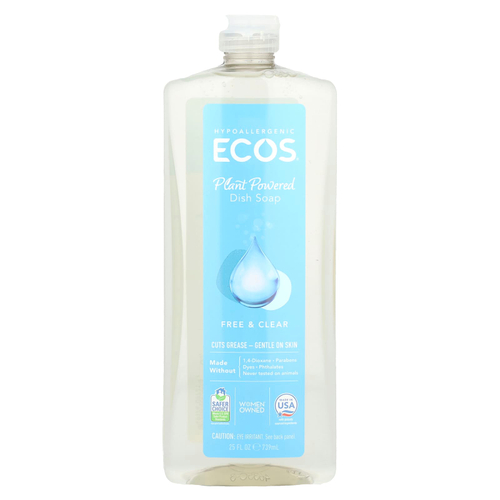 Earth Friendly Products, Ecos®, средство для мытья посуды на растительной основе, Free & Clear, 739 мл (25 жидк. унций)