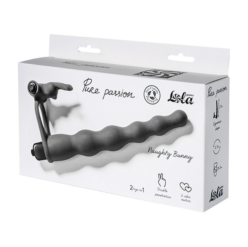 Черная вибронасадка 17см для двойного проникновения Lola Games Pure Passion Bunny Black 1202-01lola