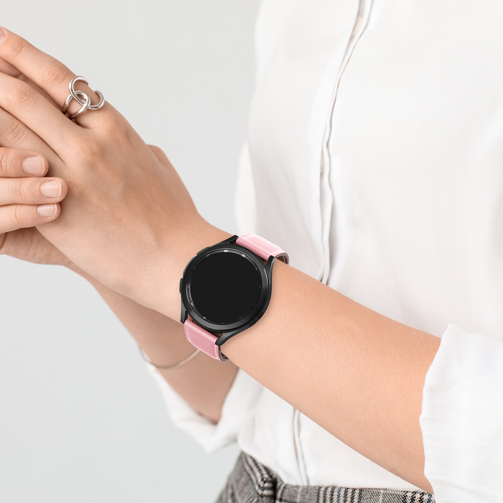 Ремешок из натуральной кожи розового цвета от Dux Ducis для смарт часов Samsung Galaxy Watch 3, 4, 5, 6 и 7 (размер крепления 20мм), серия YA Series