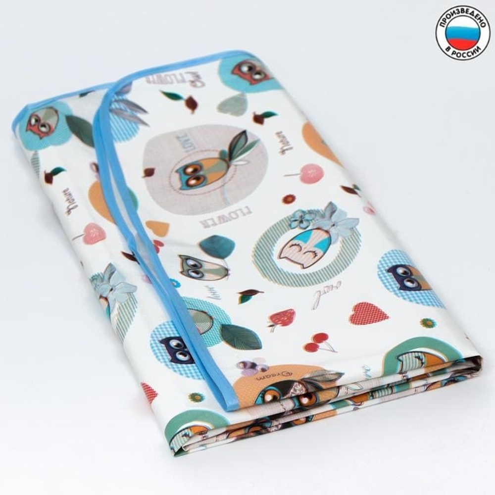 5164374 Клеенка 50*70 см., на резинке, арт. 0063, с окантовкой, рисунок "Совы", цвет МИКС