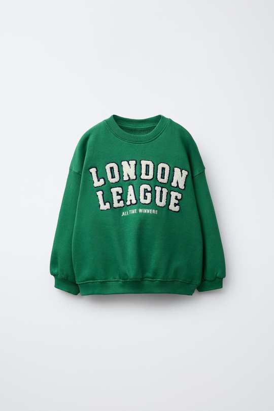 ZARA ТОЛСТОВКА С НАДПИСЬЮ LONDON, ЗЕЛЕНЫЙ