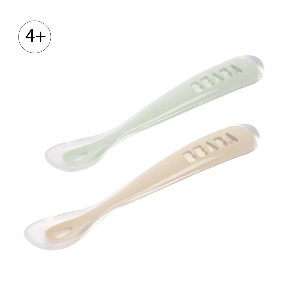 Набор из 2-х силиконовых ложек в чехле BEABA светло-зеленый/бежевый