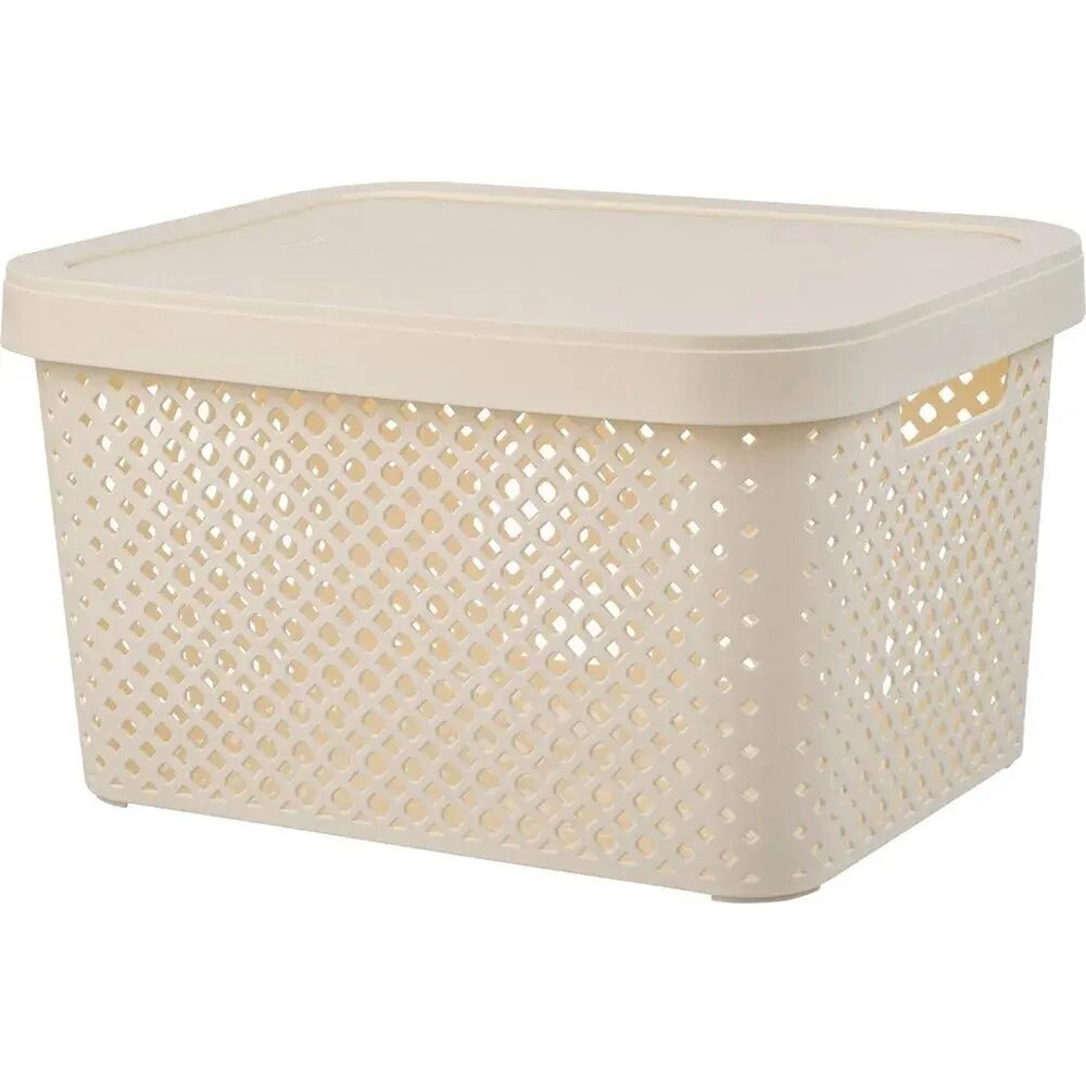 Корзина для хранения с крышкой Plast Team Stockholm, 15 л молочный туман