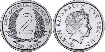 Восточные Карибы 2 цента, 2002-2011 Королева Елизавета II UNC