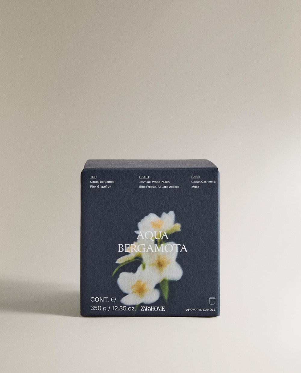 Zara Home Свеча ароматическая Aqua Bergamota 350 г, растительный воск, аромат свежий цитрусовый, Горчичный