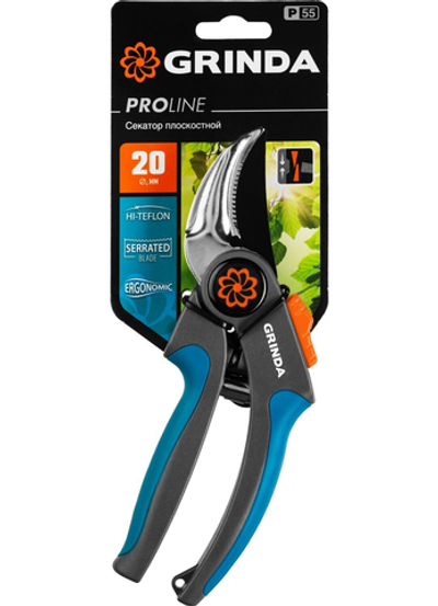 GRINDA P-55, 205 мм, с двухкомпонентными рукоятками, плоскостной секатор, PROLine (423455)