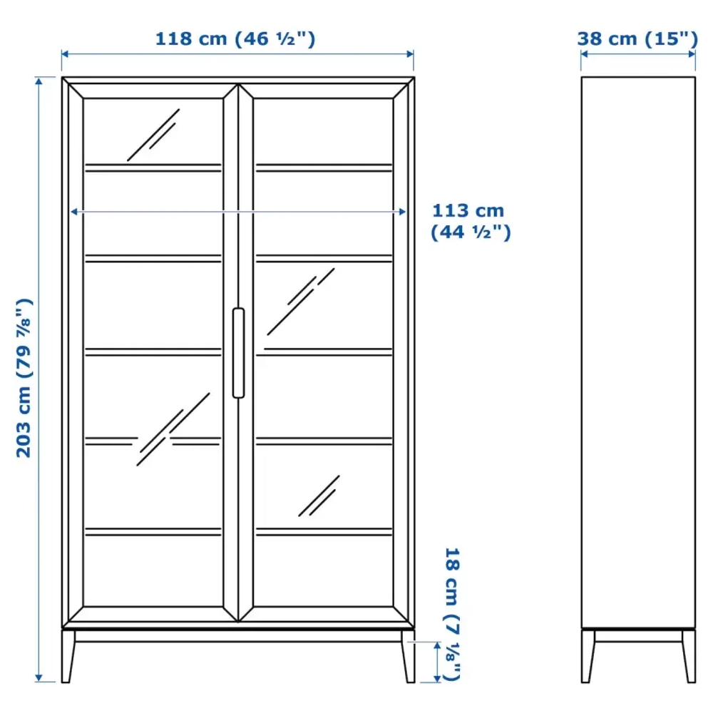 Шкаф со стеклянными дверцами  - REGISSÖR IKEA/ РЕЖИССЕР/РЕЖИСЁР ИКЕА, 118x203х38 см, черный/прозрачный