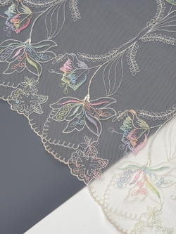 Кружево вышивка на сетке шампань с мультиколор неэластичная ширина 25 см