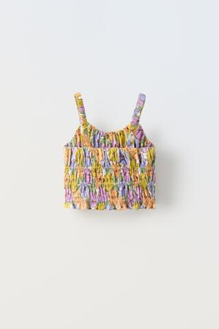 ZARA ТОП ИЗ ТКАНИ С ЦВЕТОЧНЫМ ПРИНТОМ С ЭЛАСТИЧНОЙ ДЕТАЛЬЮ, СИРЕНЕВЫЙ