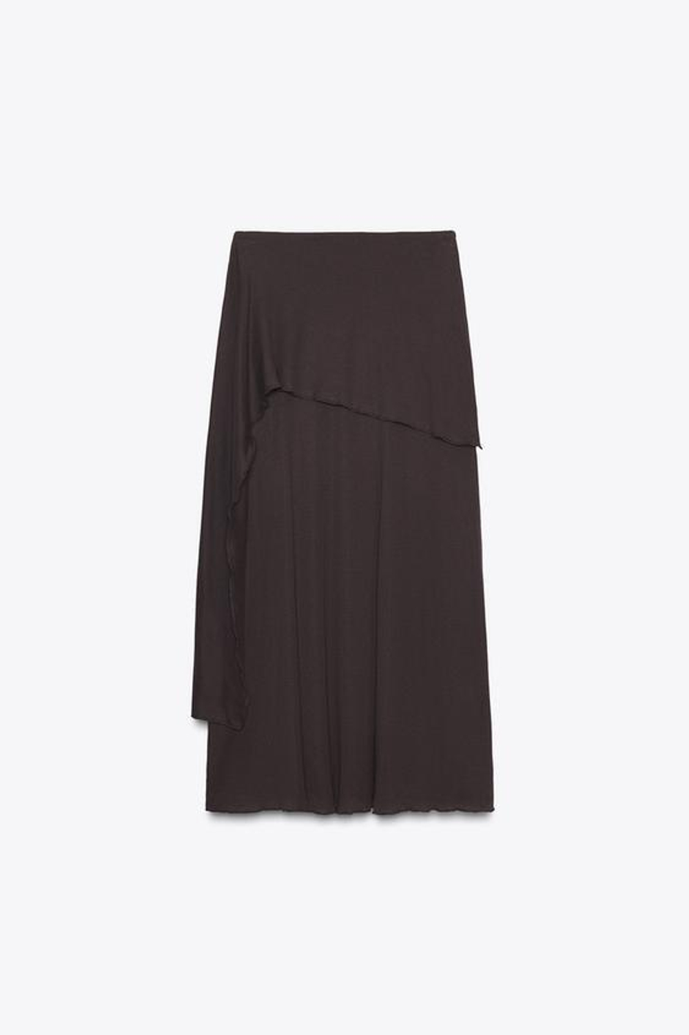 ZARA ЮБКА МИДИ ИЗ МЯГКОЙ ТКАНИ, ШОКОЛАДНО-КОРИЧНЕВЫЙ