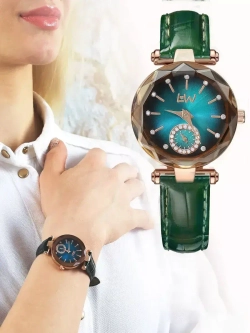 Часы наручные кварцевые LIVEWISHES на кожаном ремешке, золотистый/зеленый W9022220-02