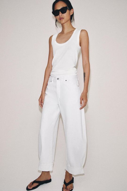 ZARA ДЖИНСЫ BALLOON СО СРЕДНЕЙ ПОСАДКОЙ — ZW COLLECTION, БЕЛЫЙ