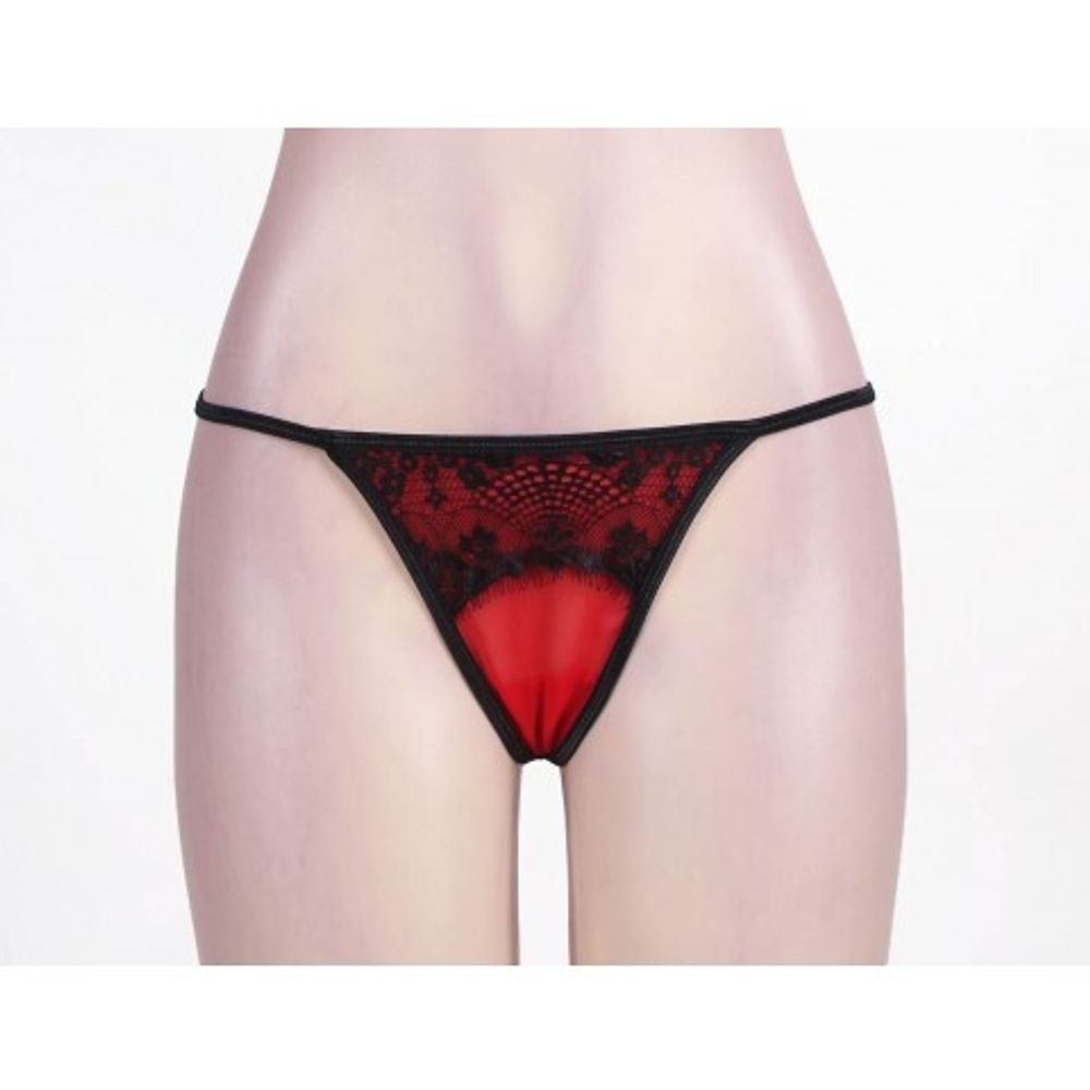 Пояс красный с подвязками + стринги, XL-2XL