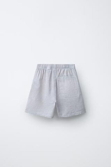 ZARA ШОРТЫ В ПОЛОСКУ С ВЫШИВКОЙ, ПАСТЕЛЬНО-СИНИЙ