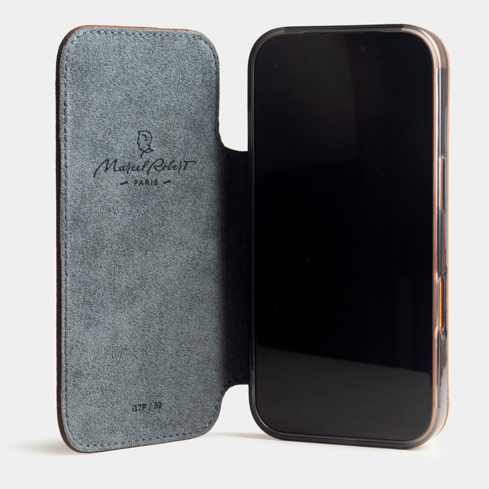 Чехол-книжка кожаная для iPhone 17 Pro Max, теленок цвета шоколад