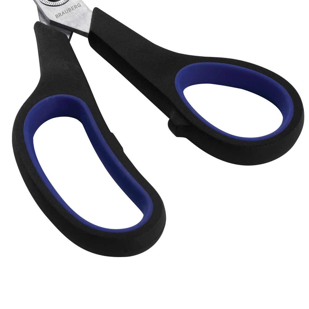 Ножницы BRAUBERG "Soft Grip" 216 мм черно-синие резиновые вставки 3-х сторонняя заточка (6 штук в упаковке)
