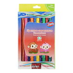 Карандаши цветные, Basir, пластиковые, серия "Весёлые обезьянки", с точилкой, цветная упаковка, 12 шт