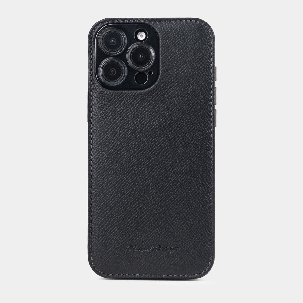 Чехол для iPhone 16 Pro Max из кожи сафьяно, черного цвета