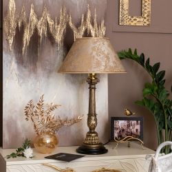Настольная лампа Испанская Колонна Бронза с абажуром №38 Антиквайт