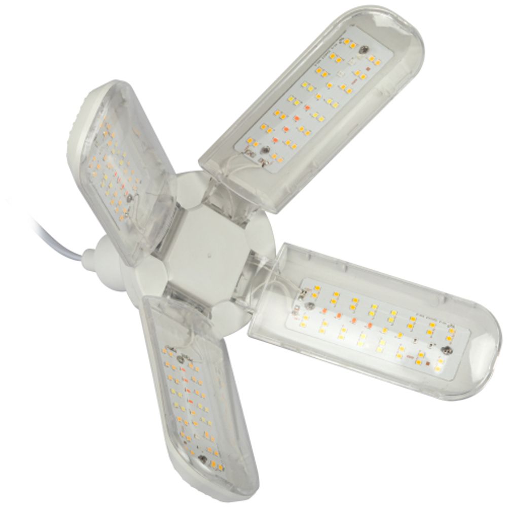 Фитолампа для растений светодиодная ЭРА FITO-36W-Rа90-E27-FOLD 4-х лепестковая полного спектра 36 Вт Е27 | Фитолампы Е27